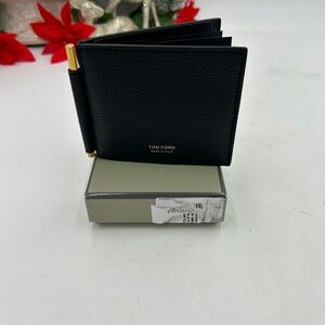 Tom Ford men's money clip wallet with gold tone hardware made in Italy